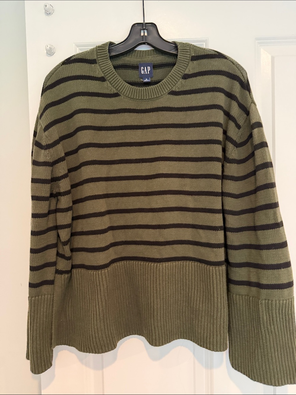 GAP Olive Green and Black Striped Crewneck
